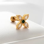 Gold color / 1 Piece Simple Series Simple Flower Titanium Steel   Gold Color Material Zircon Women's Stud Earrings Picture3